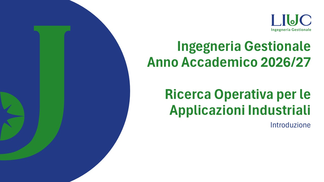 Ricerca Operativa per le Applicazioni Industriali 2026/2027